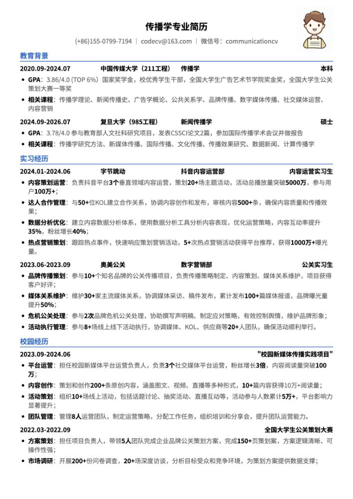 内容运营简历模板