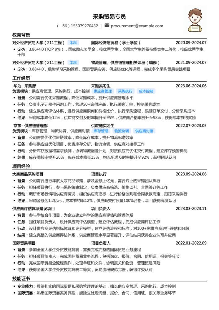 采购贸易专员简历模板